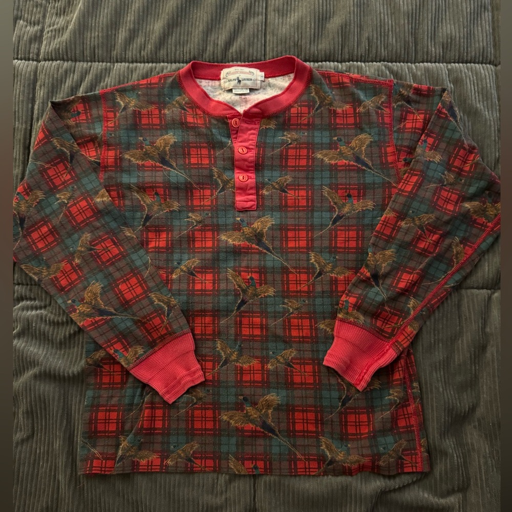 Rare Vintage Ralph Lauren Roughwear S Henley Sportsman Pheasant Plaid Shirt